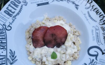 Crozets à la crème de bleu et bacon grillé