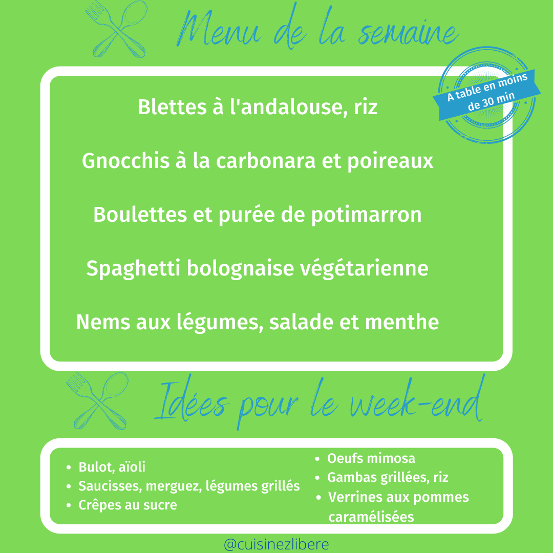 Menu du mois d'avril