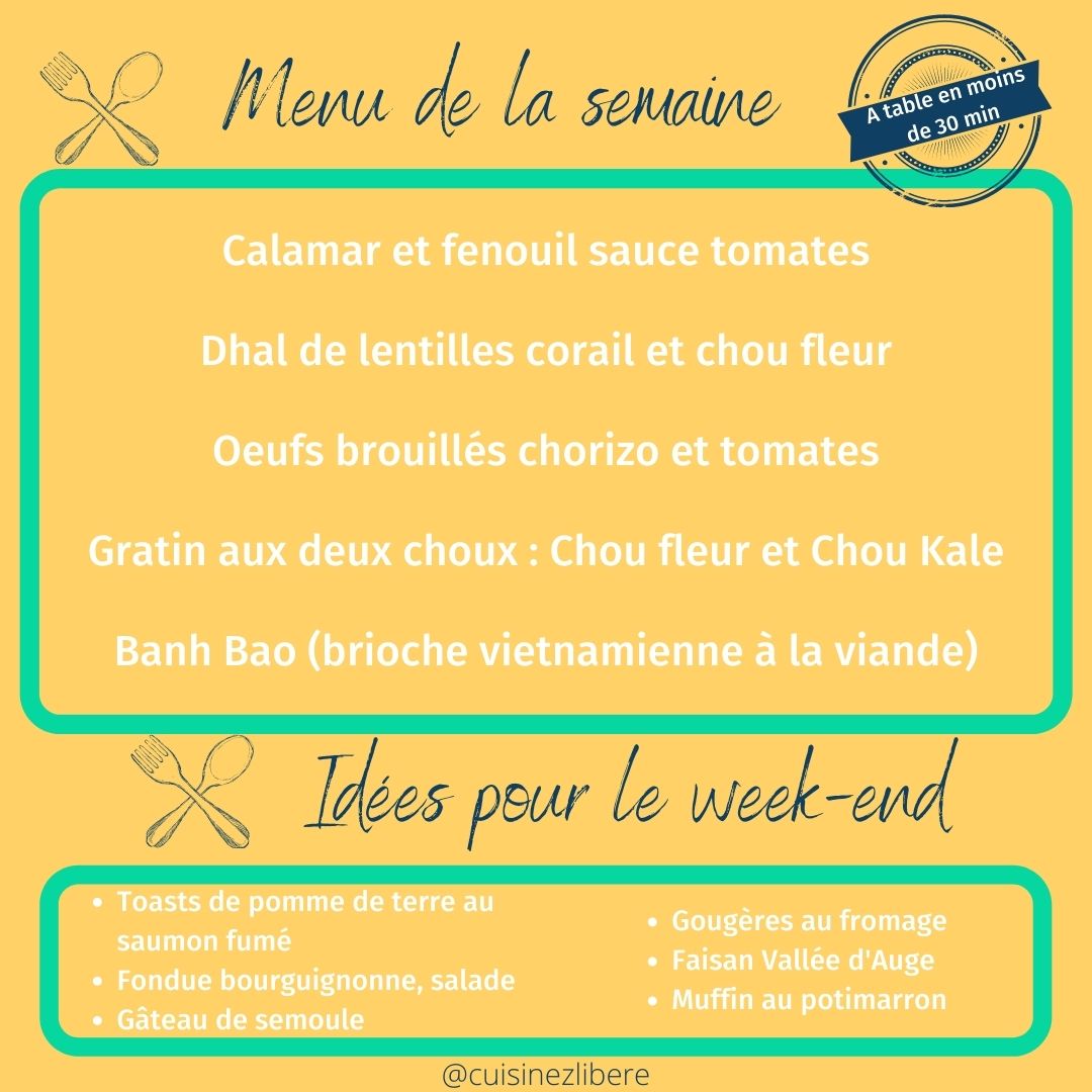 Menu de la semaine riche en chou fleur