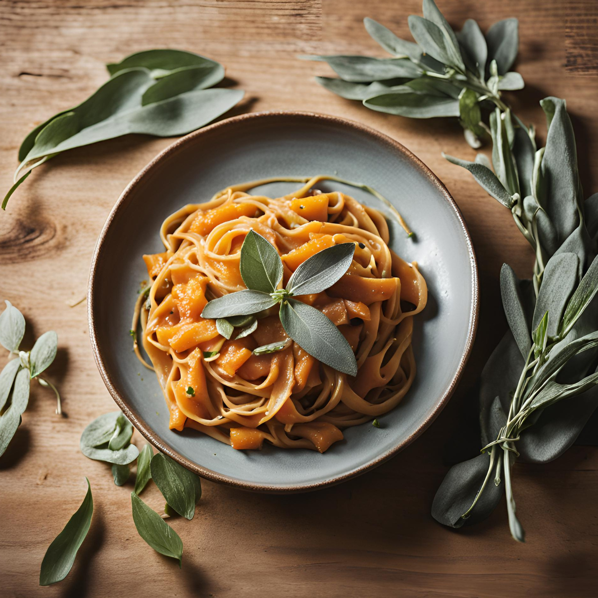 Pâtes complètes à la crème de courge et sauge